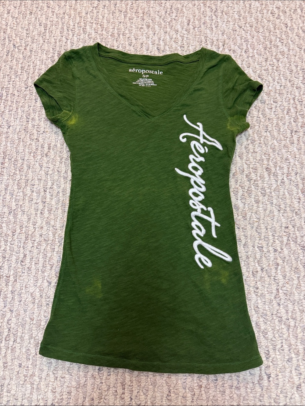 Aeropostale Dark Green V-Neck Script Logo Tee